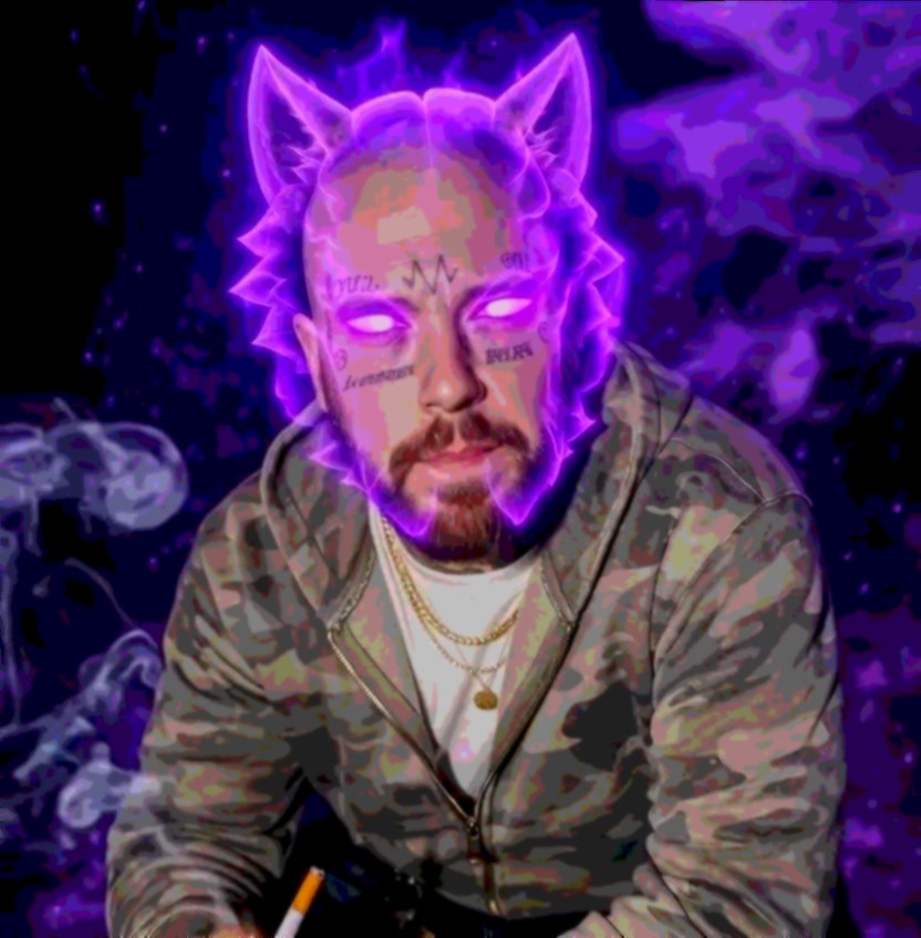 Wolf spirit aura igniting above Bankz, glowing purple eyes.