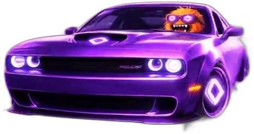 MonWolf grinning behind the wheel of his purple Hellcat.